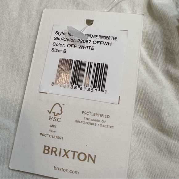Brixton New Wave Vintage Ringer Tee 100% Cotton Off White/Red Size S - Picture 5 of 8